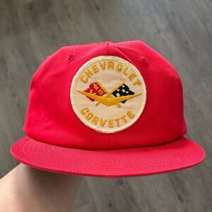 VINTAGE 80S CHEVROLET CORVETTE PATCH RED SNAPBACK HAT
